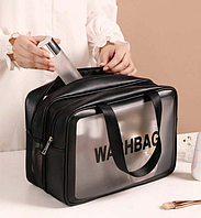 Косметичка органайзер для косметики черная прозрачная Washbag 30х20х14 см с ручками дорожная на два отделения