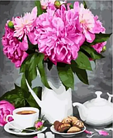 Картина за номерами натюрморт Сніданок з квітами Картини в цифрах букет півонії 40х50см Rainbow Art GX45134
