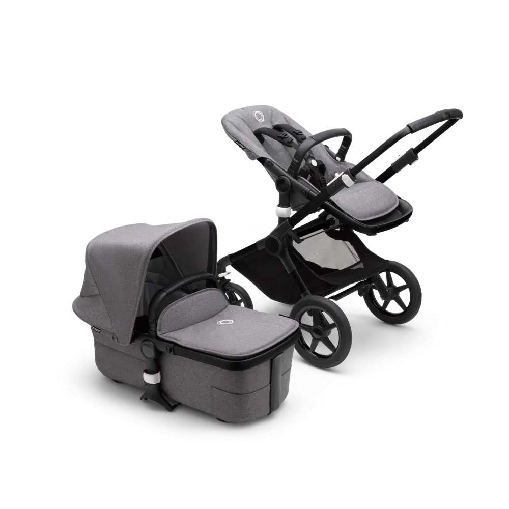 Bugaboo - Коляска 2в1 FOX3, BLACK/GREY MELANGE, чорне шассі/сірий текстиль