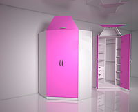 Угловой шкаф Design Service Артем-ка, угол 900*900 мм., высота 2500 мм, стенки по 400 мм бел/розовый
