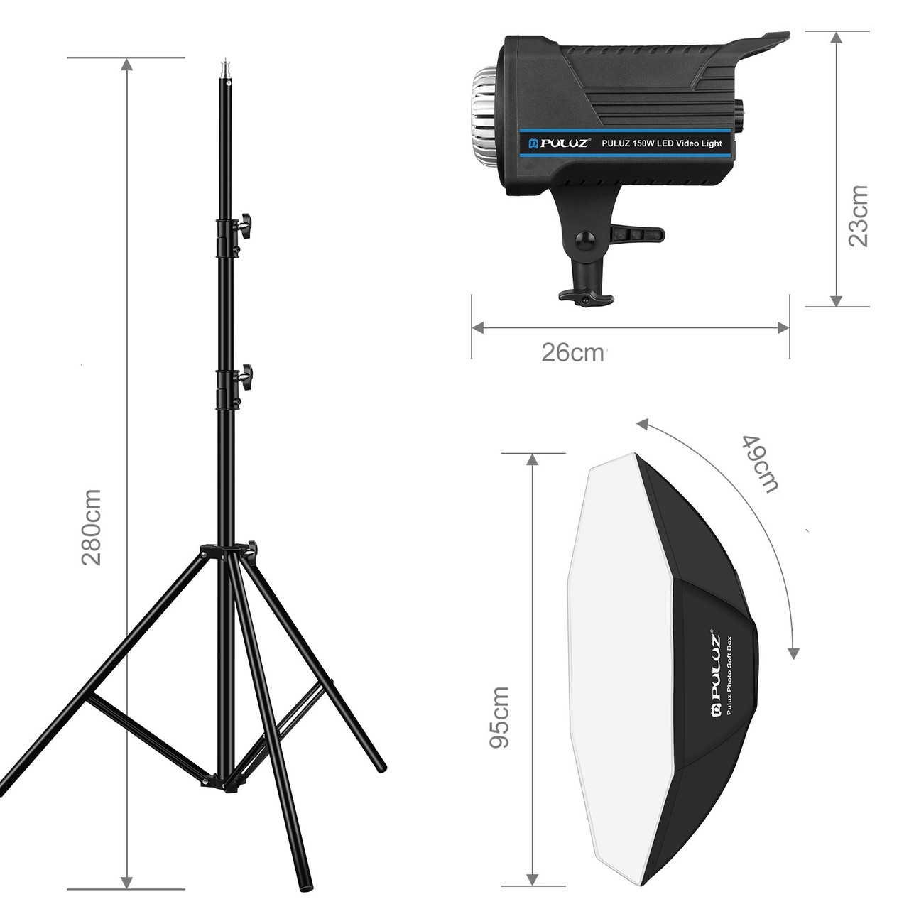 Софт бокс 90 см. з постійним студійним світлом 150 Вт 3200K-5600K, штатив 2.8 метри і пульт ДУ PULUZ - фото 5 - id-p1992626166