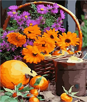 Картина за номерами Квіти в корзинці 40х50 см Акриловий живопис на полотні по цифрам натюрморт Rainbow Art GX44980