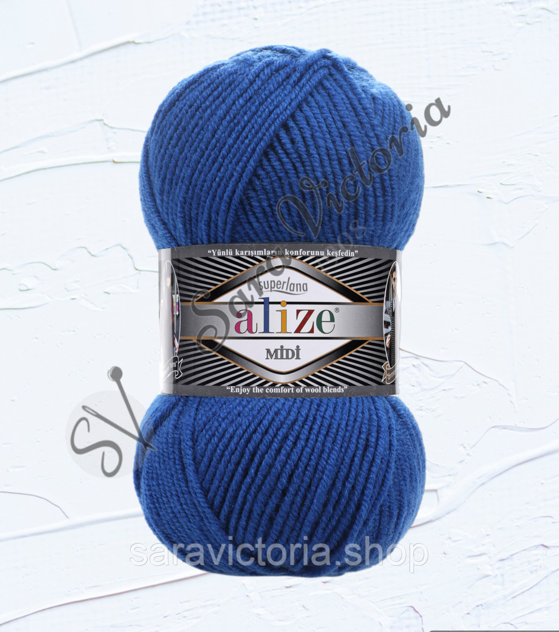 Синя пряжа з вовною 170 м 100 г Alize SuperLana Midi (Алізе суперлана міді) 141 сап