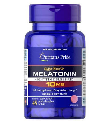 Мелатонін Puritan's Pride Quick Dissolve Melatonin 10 мг 45 капс. вишневий смак, фото 1