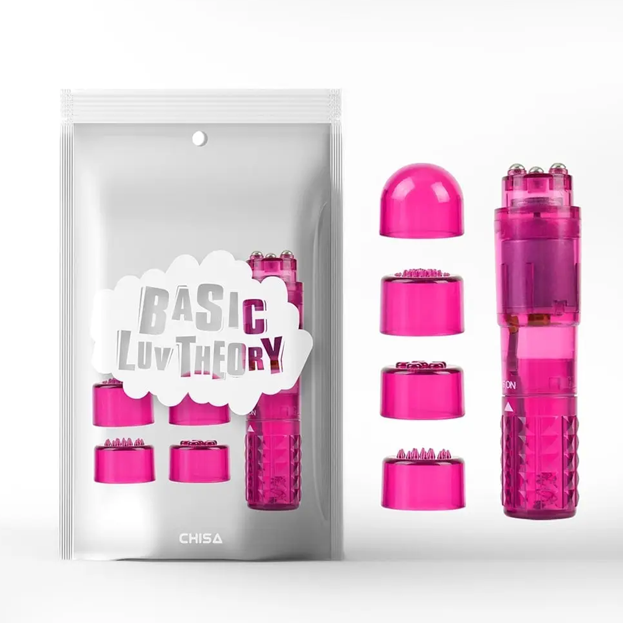 Вібратор Ultimate Pink з 4 змінними насадками CHISA - компактний та потужний