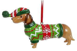 Ялинкова прикраса Такса у новорічному светрі 12.8 см