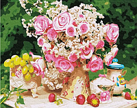 Картина по номерам цветы Натюрморт с шиповником 40x50 Набор для рисования Цветы Садовые Розы Rainbow Art G388