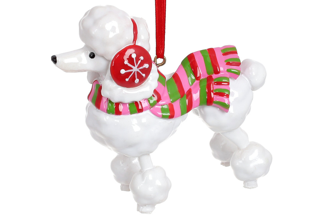 Ялинкова прикраса Пудель у святковому шарфі 9.4 см, фото 1