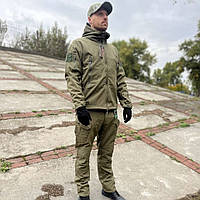 Тактическая военная форма олива софтшел Softshell костюм брюки и куртка М