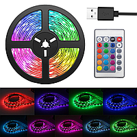 Світлодіодна RGB стрічка з пультом на 5м з USB, TV LED Strip CB-5050 / Розумна стрічка для телевізора на силіконі