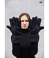 Перчатки женские Lock черные, перчатки с застежкой, флисовые перчатки, зимние теплые перчатки