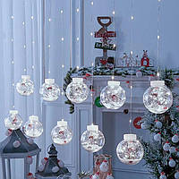 Светодиодная гирлянда штора Шарики с росой Фигурки Дед Мороз 10 шт LED 3х0.8 м Белый