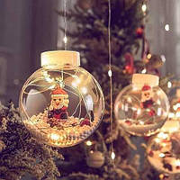 Светодиодная гирлянда штора Шарики с росой Фигурки Дед Мороз 10 шт LED 3х0.8 м Теплый белый