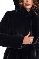Жіноча розкішна чорна зимова шуба,утеплена, з капюшоном з еко кролика високої якості.