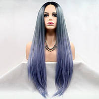 Красивый женский парик из термоволокна, фиолетовый длинный, ровный с омбре