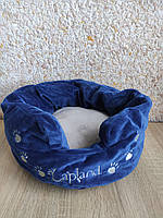 Лежак для собак маленьких котів Лежанка для собаки тепле Спальне місце для тварин круглий синій Сapland