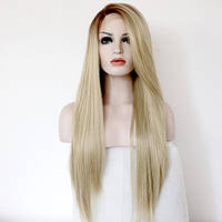 Красивый женский парик из термоволокна, прямой длинный блонд на сетке с омбре, светло-пшеничный
