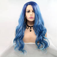 Красивый женский парик из термоволокна с длинными волнистыми локонами, синий градиент