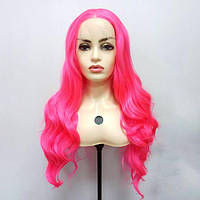 Красивый женский парик из термоволокна с длинными волнистыми локонами, розовый
