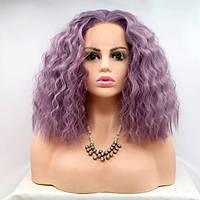 Красивый женский парик из термоволокна, каре фиолетовый короткий кучерявый