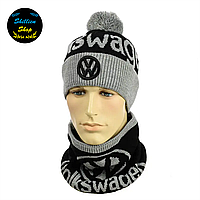 Зимний комплект - шапка + снуд - Фольксваген / Volkswagen - Серый