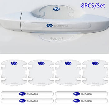 Наклейки захисні прозорі на дверні ручки + під дверні ручки з маркою авто Subaru, захист від подряпин