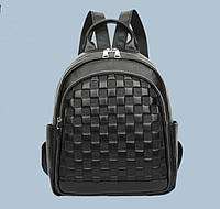 Городской женский кожаный рюкзак черный клеточка, рюкзачок для девушек из натуральной кожи хорошее качество