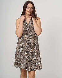 Домашній одяг — 70136-ні — Стильна батальна леопардова нічна сорочка, натуральна туніка без рукавів на