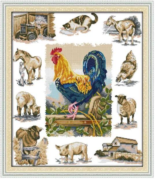 Набір для вишивання за нанесеною на канву схемою "Domesticated animals". AIDA 14CT printed , 51*59 см