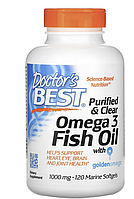 Doctor's Best, очищенный и прозрачный рыбий жир из омега-3 из Goldenomega, 1000 мг, 120 капсул