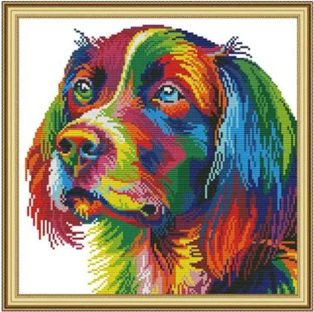 Набір для вишивання за нанесеною на канву схемою "Rainbow dog". AIDA 14CT printed 34*34 см