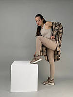 Кросівки жіночі шкіряні бежеві зі вставками замші зимові хорошее качество Размер 37