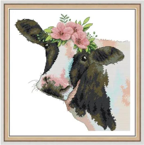 Набір для вишивання за нанесеною на канву схемою "Beautiful cow" . AIDA 14CT printed, 38*38 см