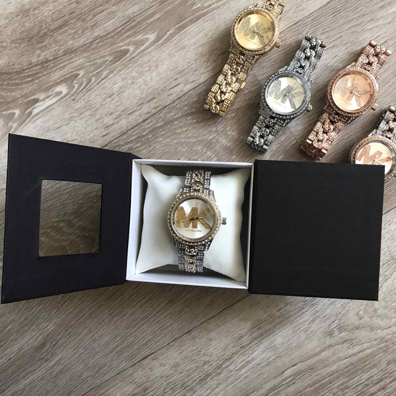Женские часы Michael Kors качественные . Брендовые наручные часы с камнями золотистые серебристые Золотой с - фото 3 - id-p1992706956