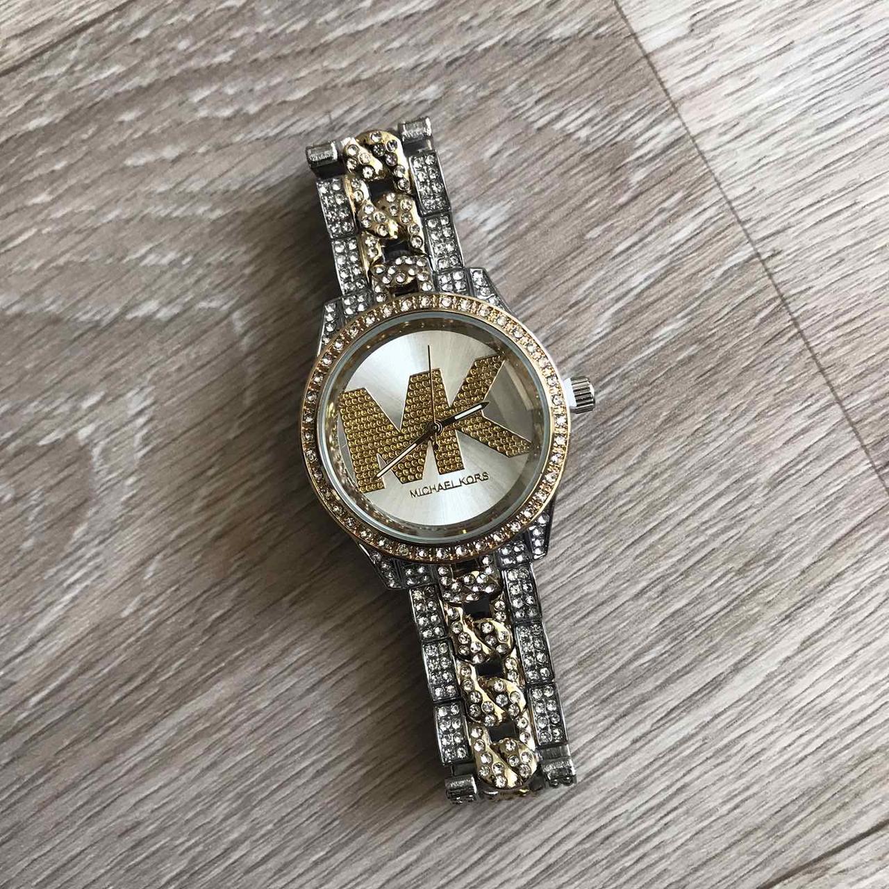 Женские часы Michael Kors качественные . Брендовые наручные часы с камнями золотистые серебристые Золотой с - фото 8 - id-p1992706956