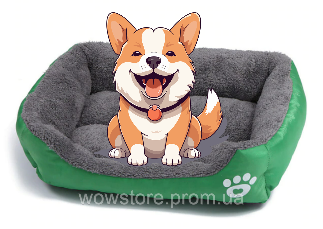 Лежак для собак теплий хутряний м'який спальне місце для собаки будиночок пуф для тварин красивий зелений