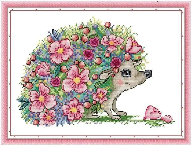 Набір для вишивання за нанесеною на канву схемою "Beautiful hedgehog". AIDA 14CT printed, 30*21 см