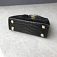 Шкіряна сумка з однією ручкою фактура крокодил 22см КТ-813-22 Чорна, фото 7