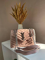 Сумка жіноча стьобана YSL Ів Сен Лоран рожева Крос-боді 0047 высокое качество