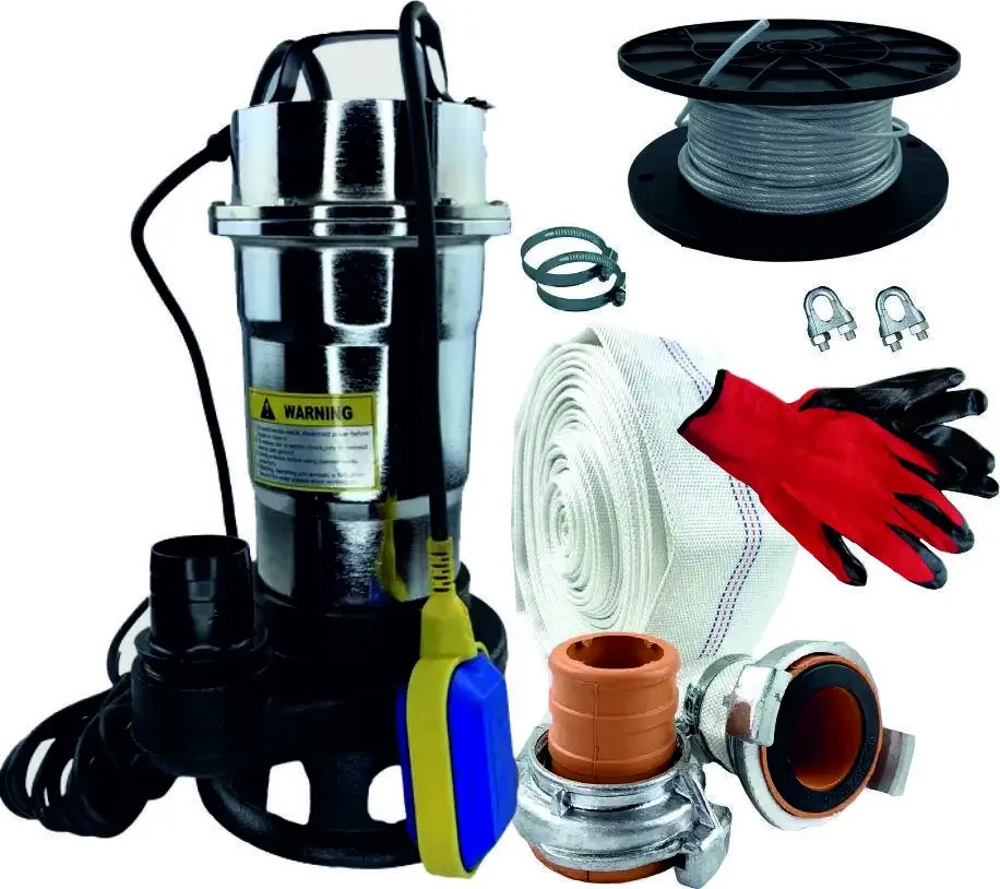 ФЕКАЛЬНИЙ НАСОС DELTA WQS 2.5 НЕРЖАВІЙКА КОРПУС З ПОДРІБНЮВАЧЕМ +ШЛАНГ ПОЖАРНИЙ 10М + ГАЙКА+ТРОС 5М+ЗАЖИМИ, фото 1