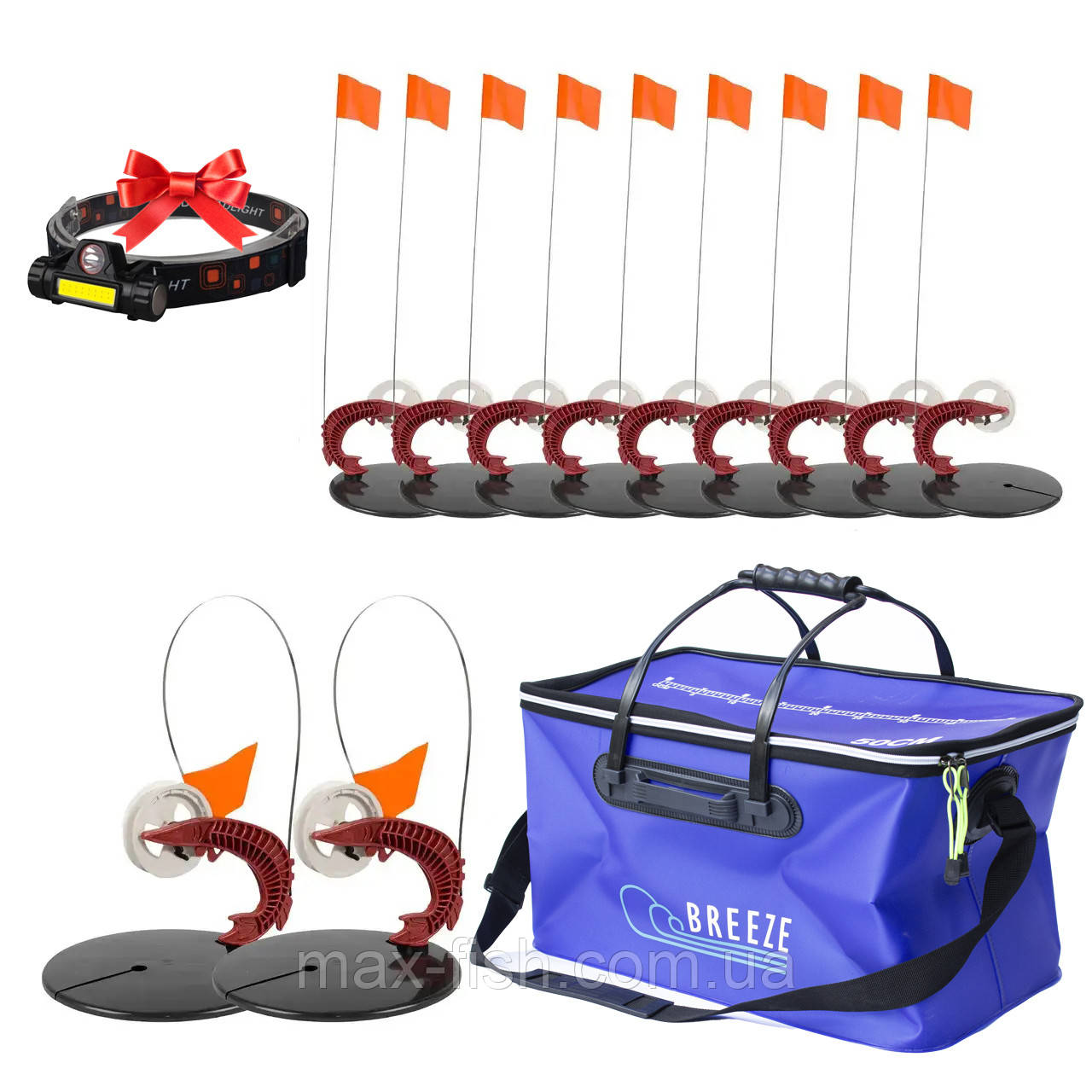 Набір жерлиць щука з гальмом у зборі оснащена 20шт в EVA сумці для риболовлі на щуку та судака, фото 1