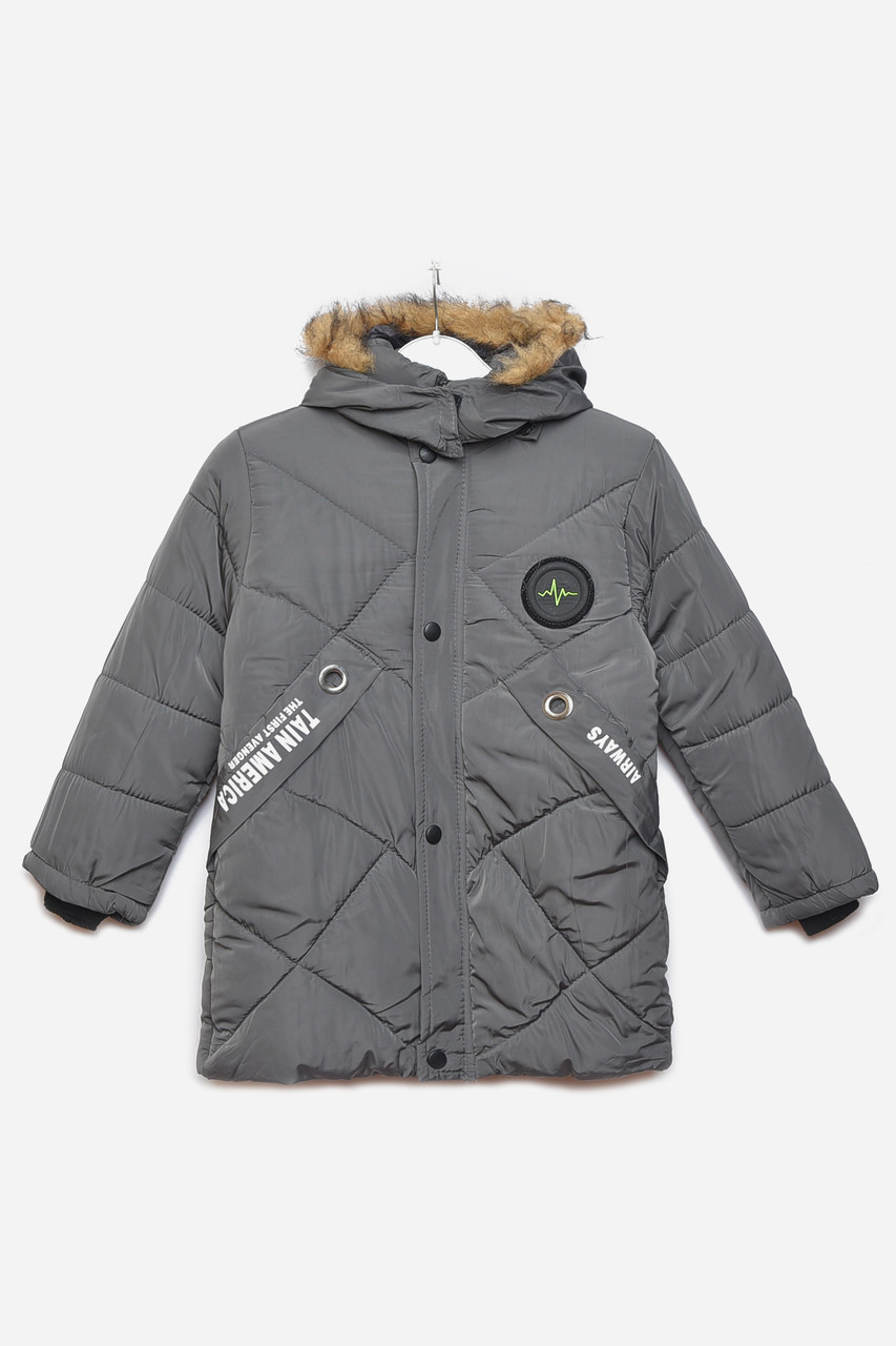 Куртка дитяча зимова  для хлопчика темно-сірого кольору р.L 166566T Безкоштовна доставка