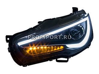 Передні фари тюнінг Mitsubishi Lancer X 2007+ "Audi Style", світлодіодний поворотник,чорні