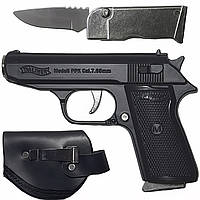 Зажигалка газовая с ножом Пистолет Walther PPK (Турбо пламя ) XT-4967 Black