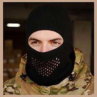 Теплая черная армейская балаклава вязаная, Мужская балаклава шапка подшлемник ВСУ, Военная зимняя шапка маска