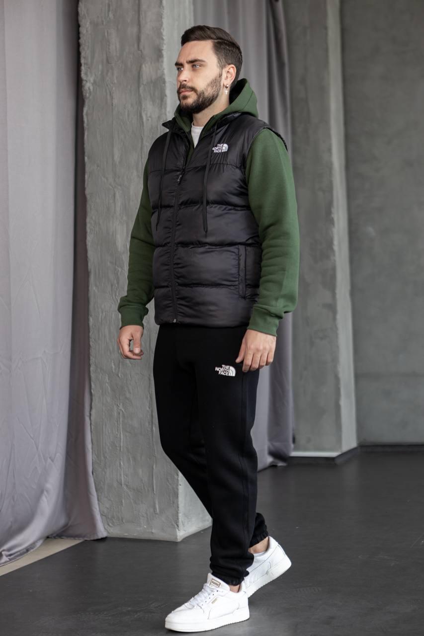Комплект зимовий The North Face спортивний костюм теплий жилетка тнф набір зима чорно-хакі Tnf