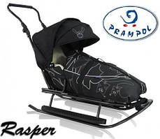Санки дитячі з ручкою-штовхачем Rasper 07 7 в 1 спальний конверт на овчині + муфта (Польща)