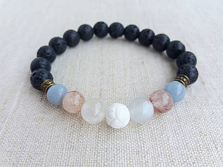 Браслет для Раку з Перламутру Місячного каменю Червоного авантюрину Ангелита d 8мм