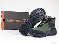 Мужские зимние кроссовки Merrell (тёмно-зелёные с чёрным) высокие стильные термо кроссы В11825