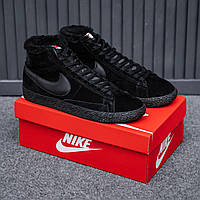 Зимние мужские кеды Nike Blazer Mid Winter Black (Черный) Обувь Найк Блейзер замшевые с мехом Вьетнам